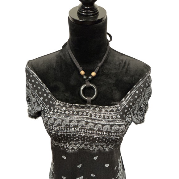 Womens Y2K Black Paisley Pattern Off Shoulder Top - Picture 4 of 10